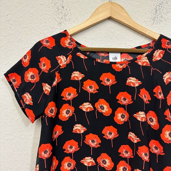 CABI #3251 Flanders Floral Poppy Short Sleeve Blouse w Split Back in Multi - Picture 3 of 10